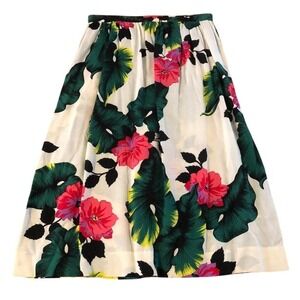 VTG Tropical Floral Print Midi Skirt Bold Retro‎ Vacation Resort Pink Flowers SM